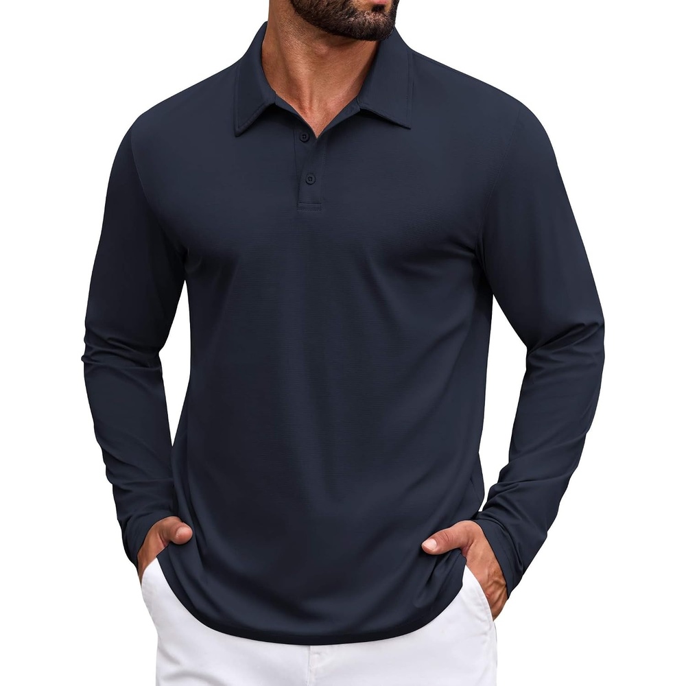 image:imageCOOFANDY Mens Polo Shirts Long Sleeve Button Golf Shirts Performance Quick Dry Sun Protection PolosDeep Blue