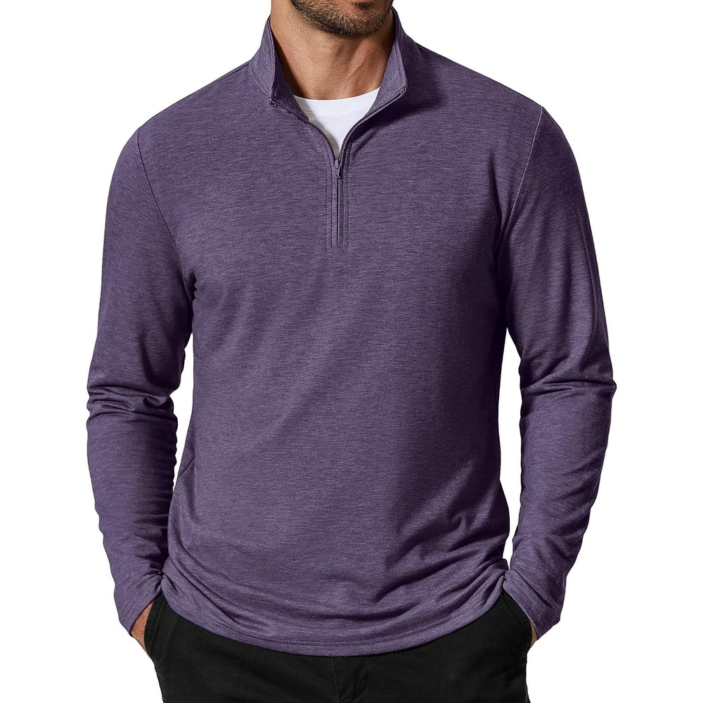 image:imageCOOFANDY Mens Quarter Zip Pullover Lightweight Mock Neck Sweatshirt Casual Long Sleeve Polo ShirtsDeep Purple