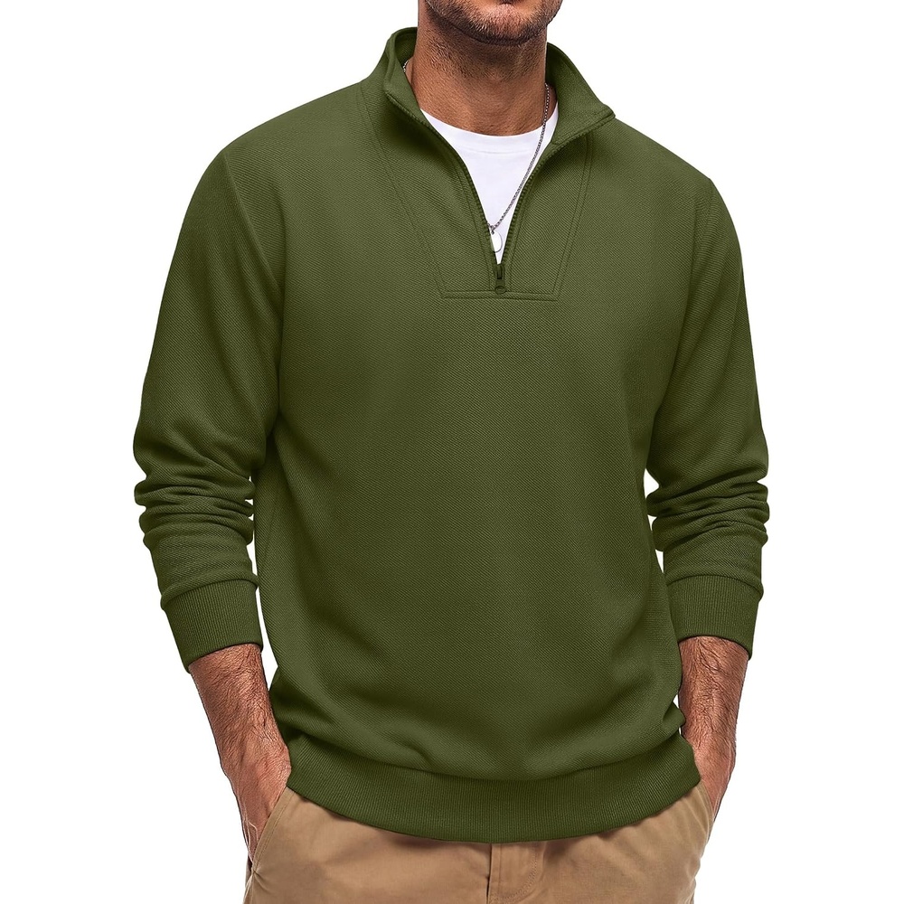 image:imageCOOFANDY Mens Quarter Zip Pullover Sweatshirt Mock Neck Fleece Long Sleeve Thermal Casual Polo ShirtArmy Green