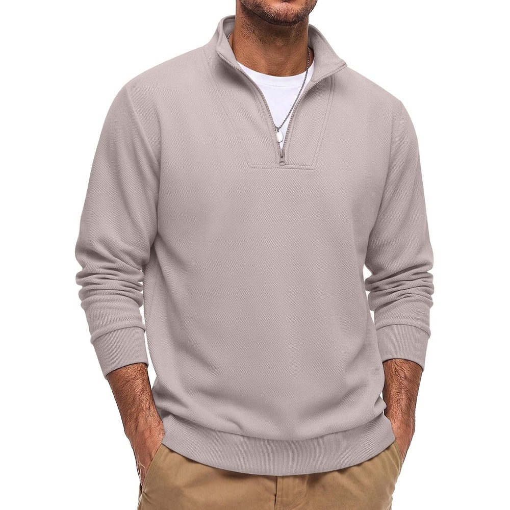 image:imageCOOFANDY Mens Quarter Zip Pullover Sweatshirt Mock Neck Fleece Long Sleeve Thermal Casual Polo ShirtLight Grey