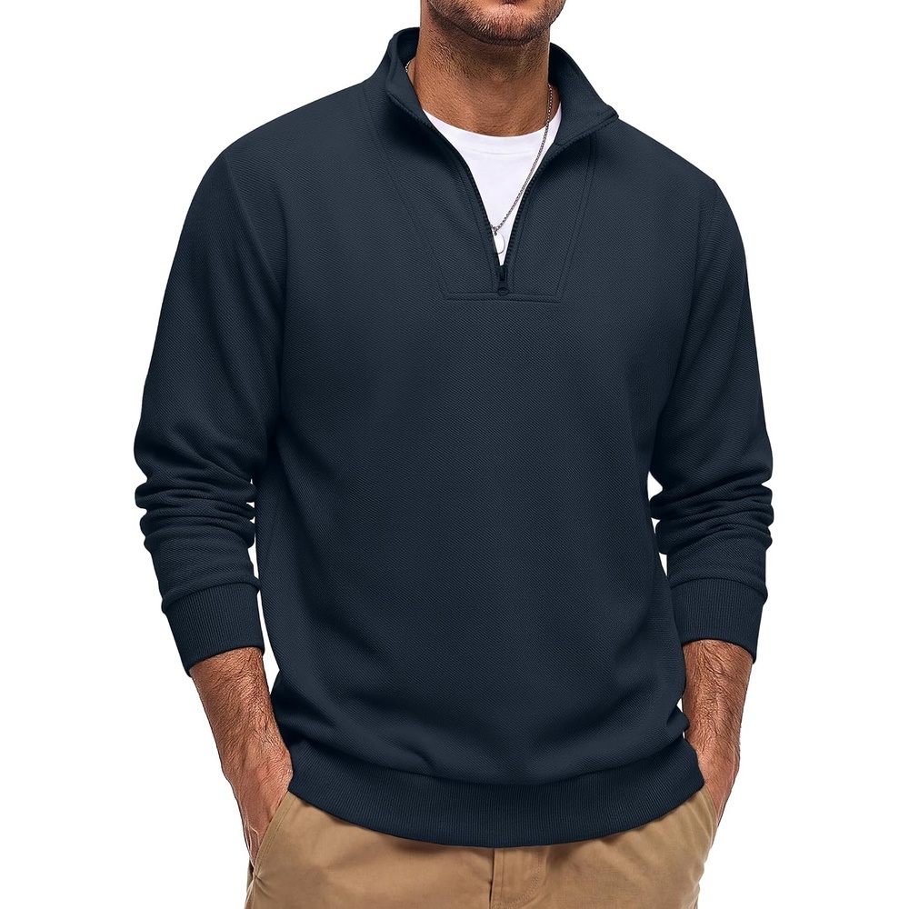 image:imageCOOFANDY Mens Quarter Zip Pullover Sweatshirt Mock Neck Fleece Long Sleeve Thermal Casual Polo ShirtNavy Blue