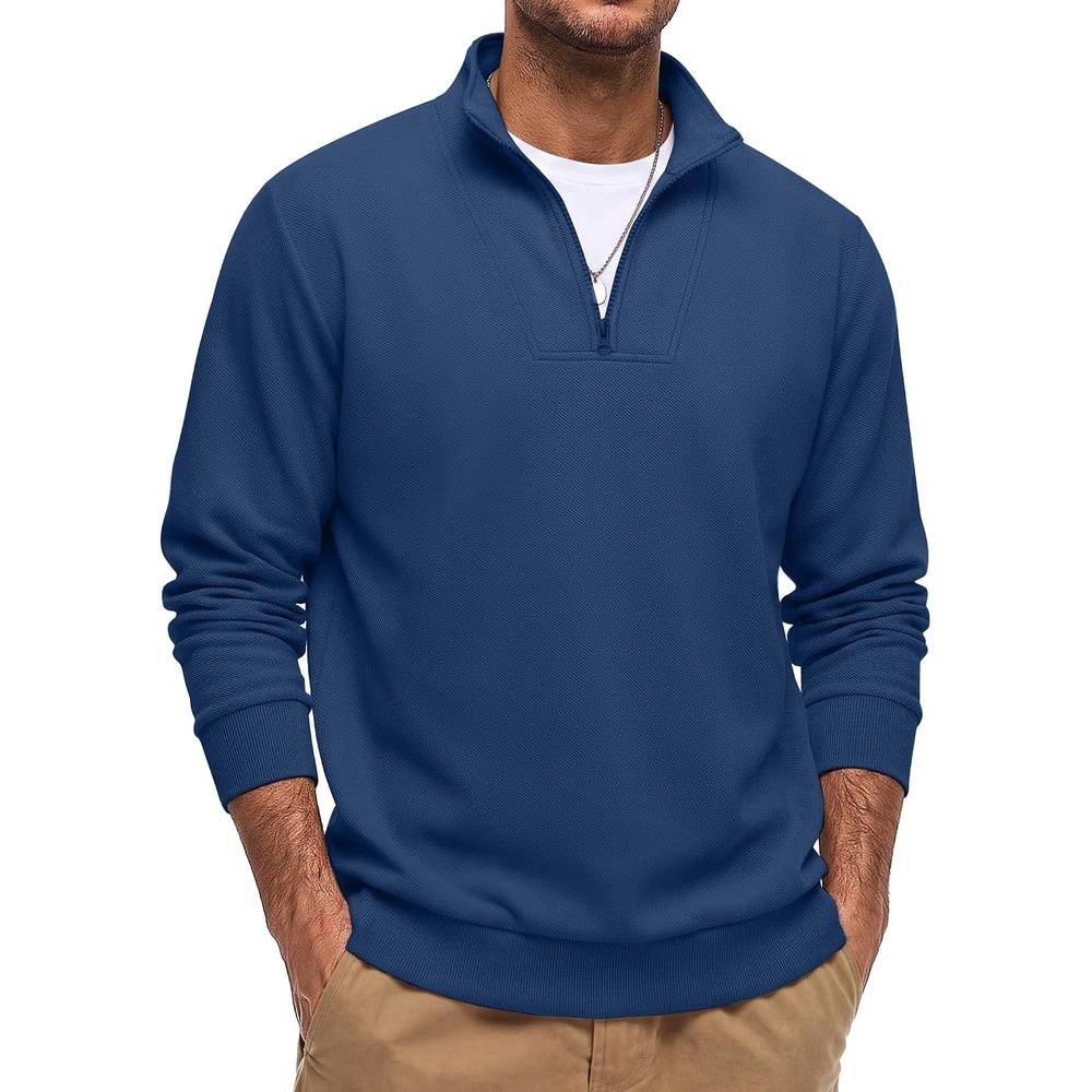 image:imageCOOFANDY Mens Quarter Zip Pullover Sweatshirt Mock Neck Fleece Long Sleeve Thermal Casual Polo ShirtSky Blue