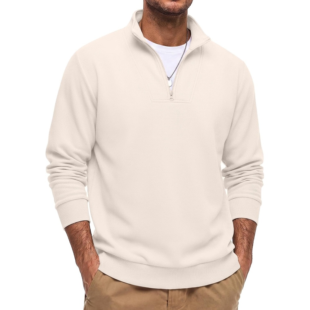 image:imageCOOFANDY Mens Quarter Zip Pullover Sweatshirt Mock Neck Fleece Long Sleeve Thermal Casual Polo ShirtWhite