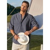COOFANDY Men’s Cotton Linen Henley T-Shirts Long Sleeve Casual Beach Shirts | Mens Linen Shirt,Regular Relaxed Fit,Lightweight,Breathable,and Moisture-wicking for Beach,Vacation or Everyday Summer Wear(Navy Striped)