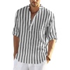 COOFANDY Men’s Cotton Linen Henley T-Shirts Long Sleeve Casual Beach Shirts | Mens Linen Shirt,Regular Relaxed Fit,Lightweight,Breathable,and Moisture-wicking for Beach,Vacation or Everyday Summer Wear(Black White Striped)