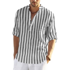 COOFANDY Men’s Cotton Linen Henley T-Shirts Long Sleeve Casual Beach Shirts | Mens Linen Shirt,Regular Relaxed Fit,Lightweight,Breathable,and Moisture-wicking for Beach,Vacation or Everyday Summer Wear(Black White Striped)