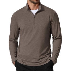COOFANDY Men’s Quarter Zip Pullover Lightweight Mock Neck Sweatshirt Casual Long Sleeve Polo Shirts(Light Brown)