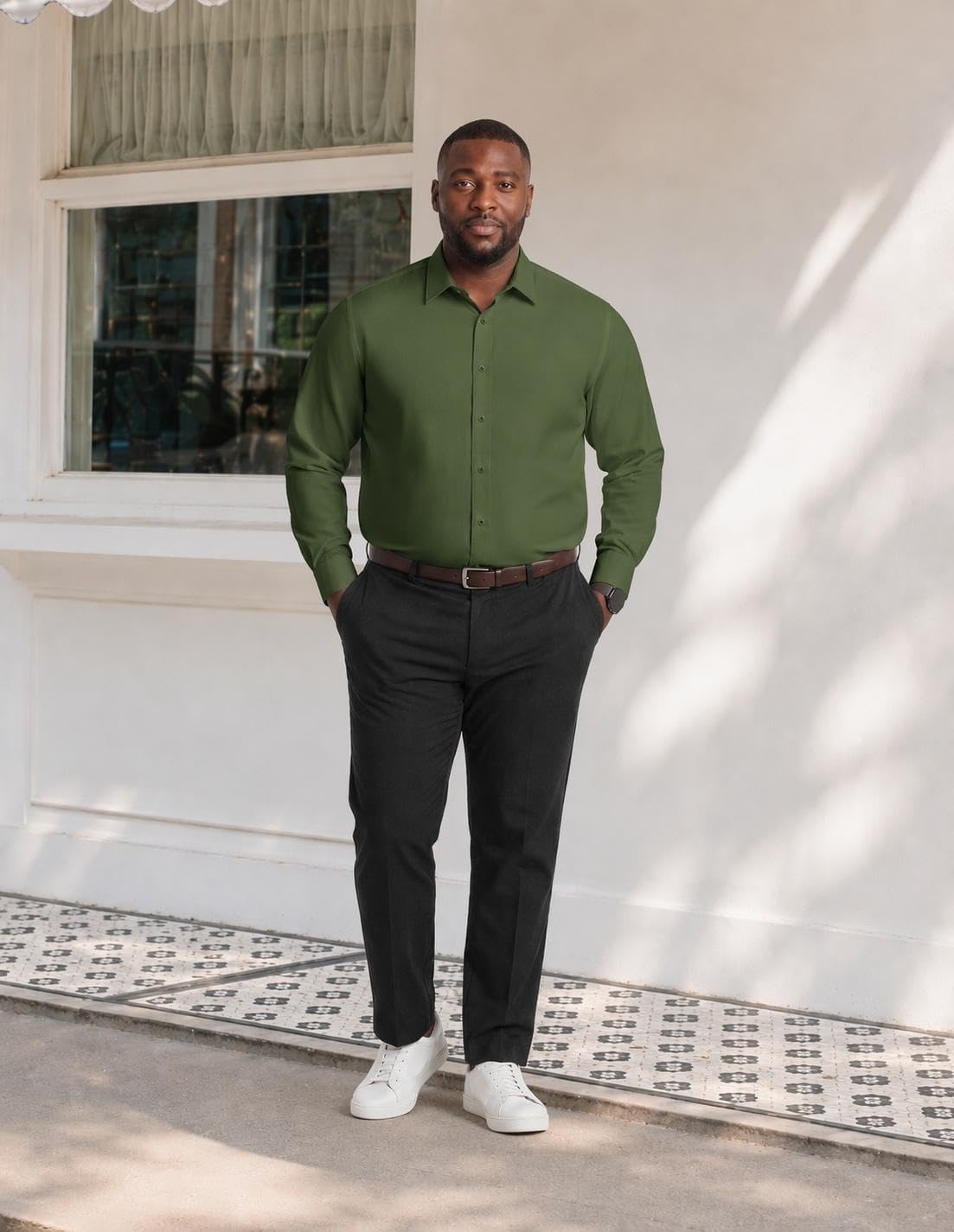 image:imageCOOFANDY Big and Tall Mens Dress Shirt Wrinkle Free Button Down Shirt XL Big6XL Big Tall Long Sleeve Shirts Stretch Collared Shirts Lightweight For WorkOfficeBusinessMeetingsWeddingArmy Green