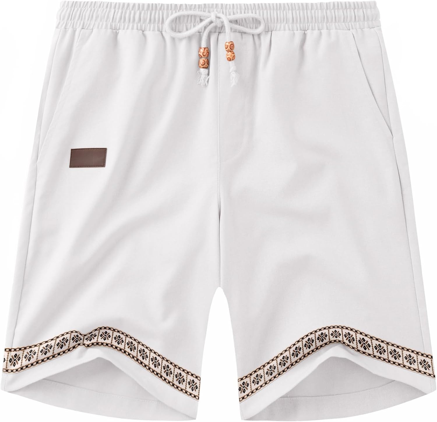 image:imageCOOFANDY Men Linen Beach Shorts Casual Drawstring Summer Vacation Shorts Elastic Waist Lightweight Stretch Short 9 Inch Inseam Slim Fit Holiday Vacation Shorts Flat Front Short Hawaiian StyleBoho Jacquard 1