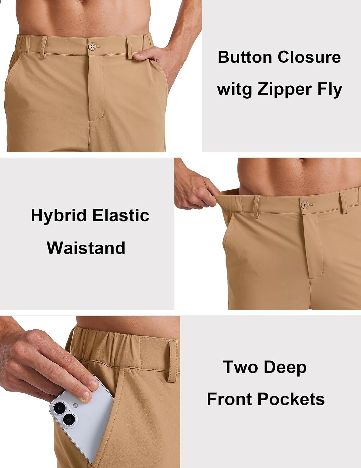 image:imageCOOFANDY Mens Golf Pants 303234 Stretch Work Dress Pant with 4 Pockets Lightweight Quick Dry Gentle Stretch with Elastic Waistband 4 Pockets Slim Fit Business Casual Hiking DurableKhaki