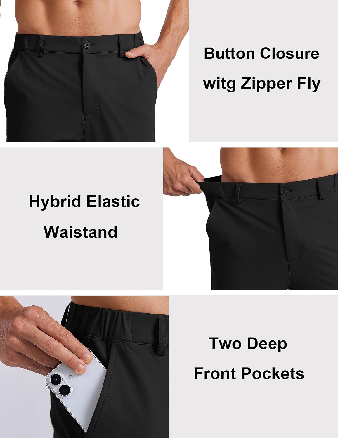 image:imageCOOFANDY Mens Golf Pants 303234 Stretch Work Dress Pant with 4 Pockets Lightweight Quick Dry Gentle Stretch with Elastic Waistband 4 Pockets Slim Fit Business Casual Hiking DurableBlack