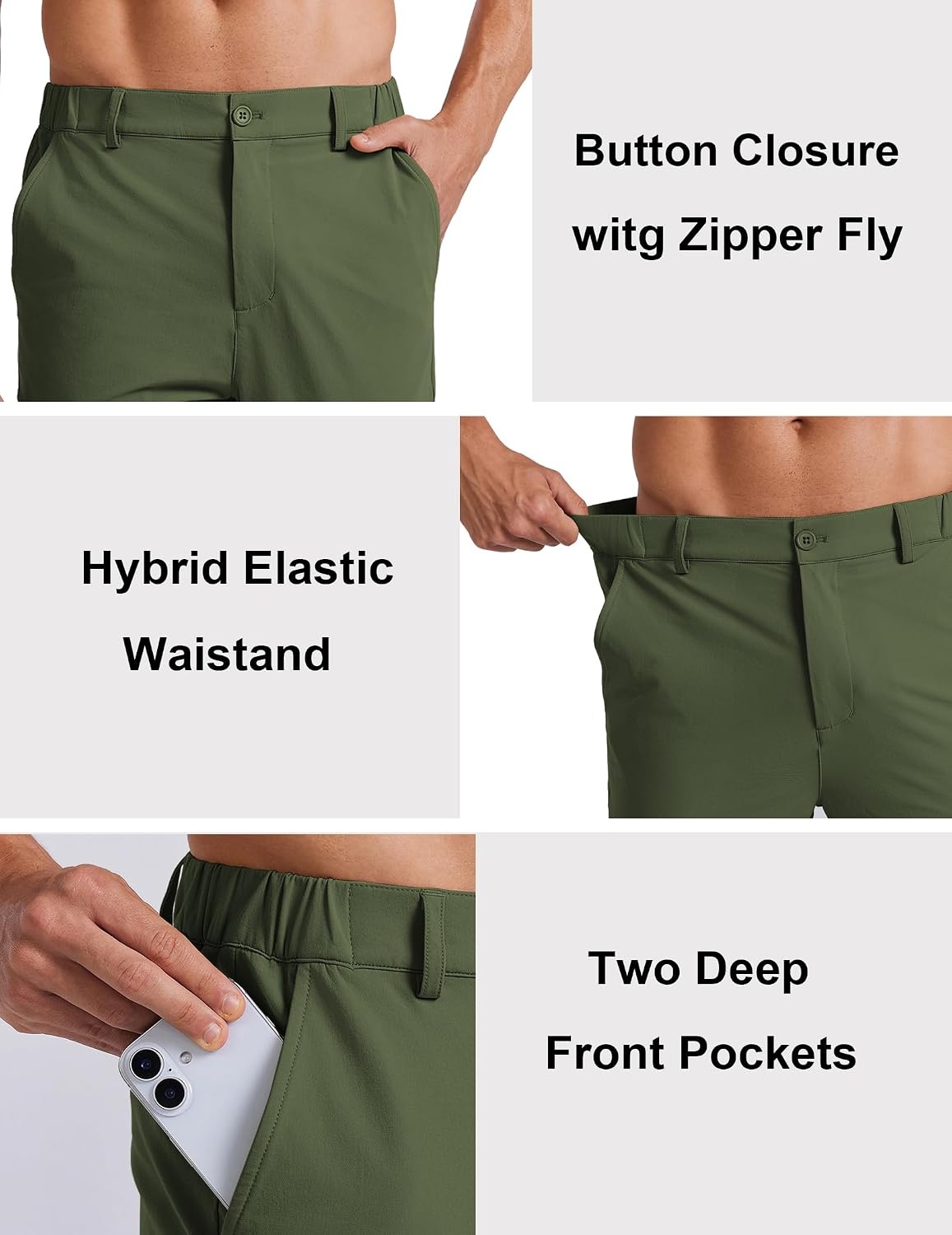 image:imageCOOFANDY Mens Golf Pants 303234 Stretch Work Dress Pant with 4 Pockets Lightweight Quick Dry Gentle Stretch with Elastic Waistband 4 Pockets Slim Fit Business Casual Hiking DurableArmy Green