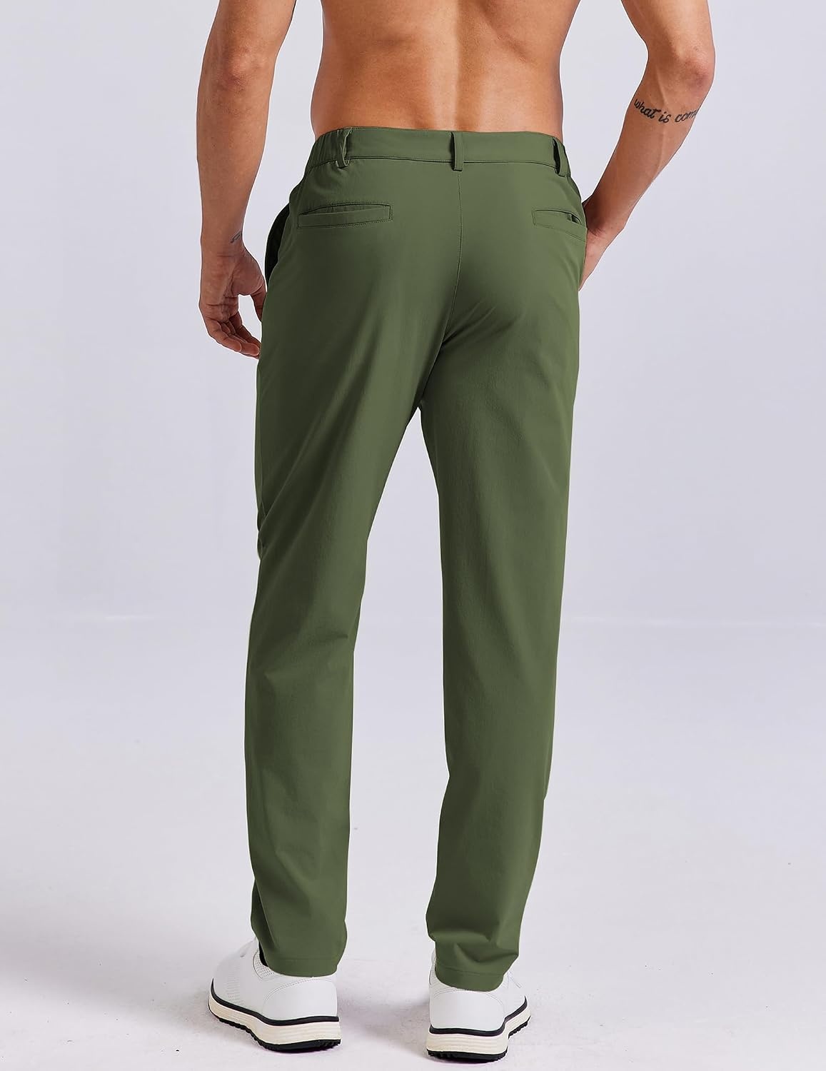 image:imageCOOFANDY Mens Golf Pants 303234 Stretch Work Dress Pant with 4 Pockets Lightweight Quick Dry Gentle Stretch with Elastic Waistband 4 Pockets Slim Fit Business Casual Hiking DurableArmy Green