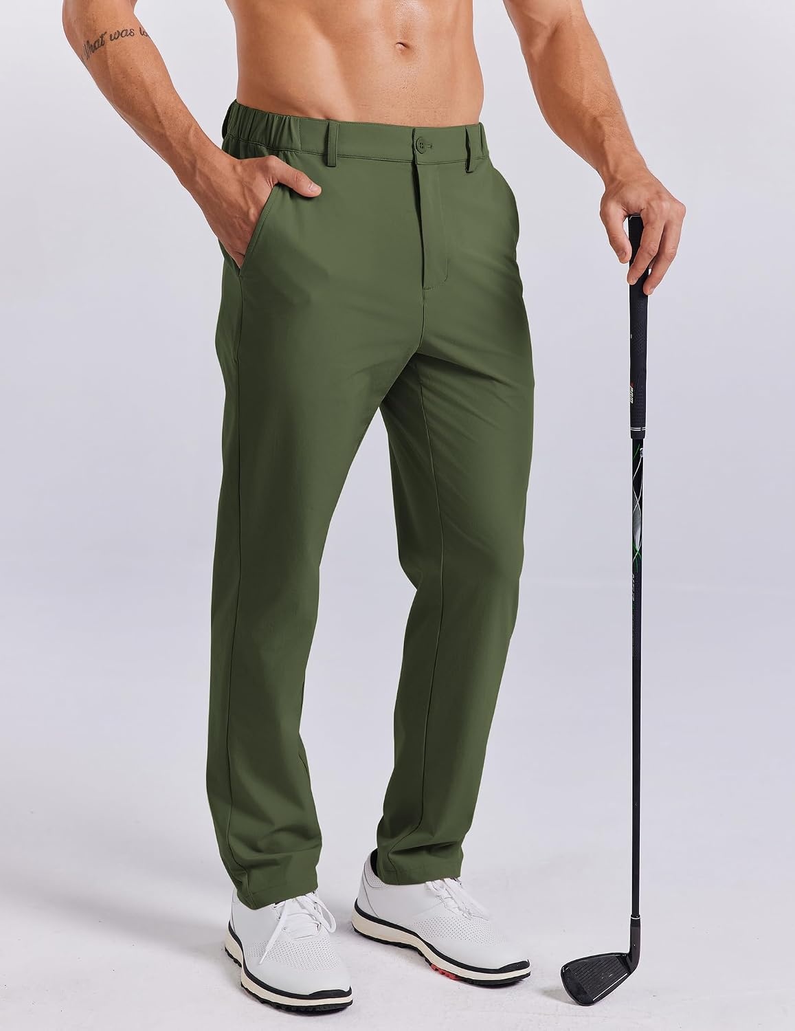 image:imageCOOFANDY Mens Golf Pants 303234 Stretch Work Dress Pant with 4 Pockets Lightweight Quick Dry Gentle Stretch with Elastic Waistband 4 Pockets Slim Fit Business Casual Hiking DurableArmy Green