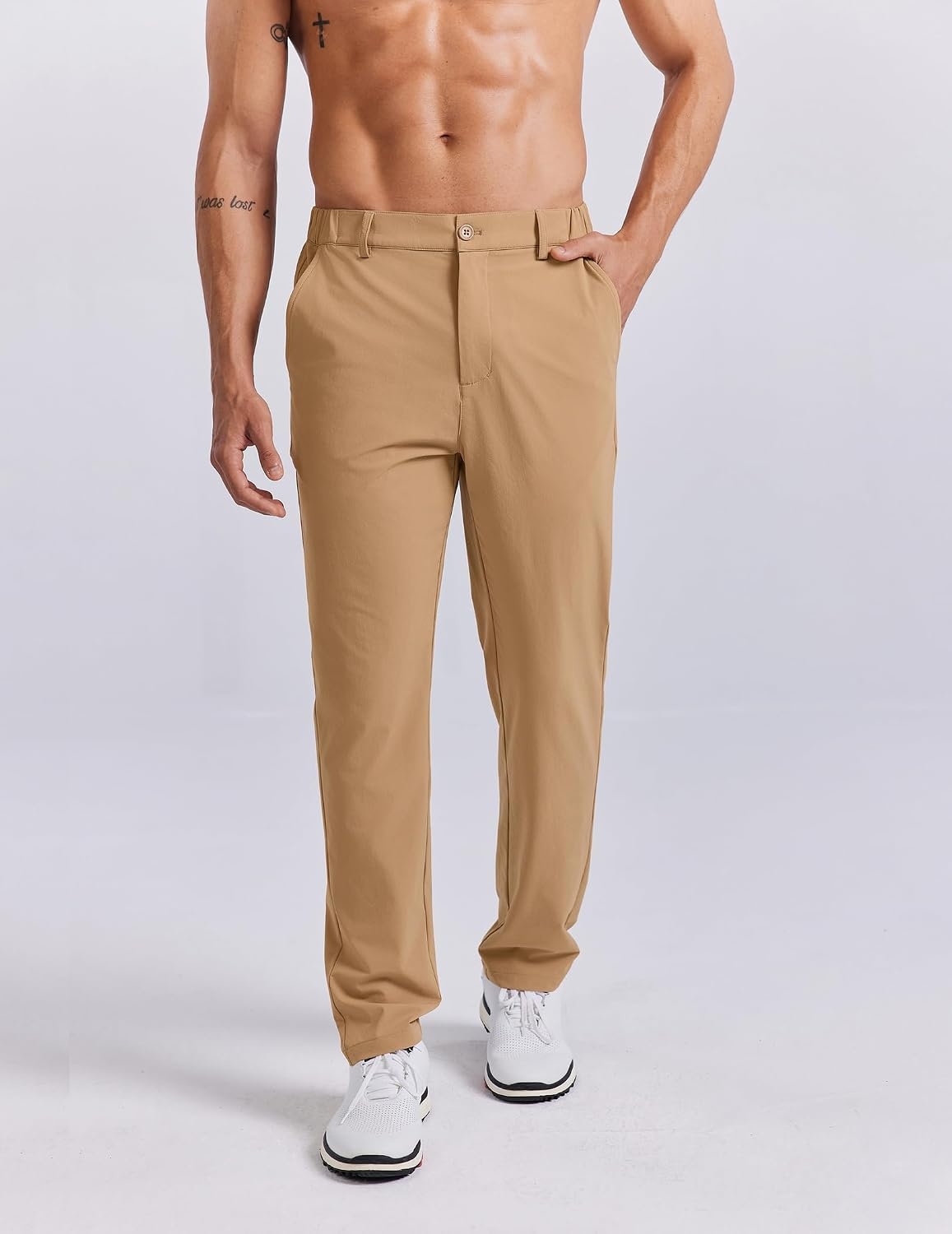 image:imageCOOFANDY Mens Golf Pants 303234 Stretch Work Dress Pant with 4 Pockets Lightweight Quick Dry Gentle Stretch with Elastic Waistband 4 Pockets Slim Fit Business Casual Hiking DurableKhaki
