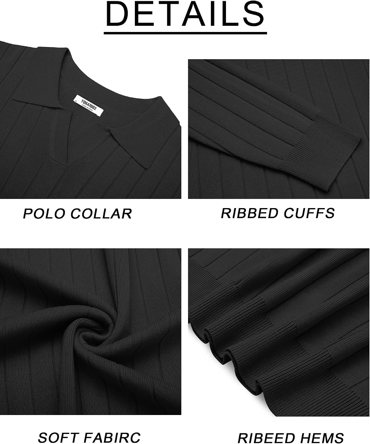 image:imageCOOFANDY Mens Sweaters Long Sleeve Polos V Neck Casual Pullover Sweater Knitted Sweater Soft And Stretch Regular Fit Business Work Fall Fashion 2026Black