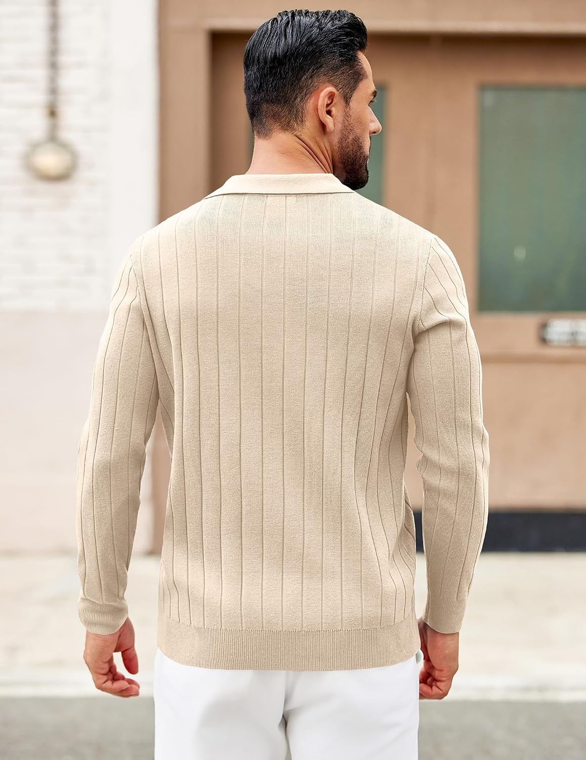 image:imageCOOFANDY Mens Sweaters Long Sleeve Polos V Neck Casual Pullover Sweater Knitted Sweater Soft And Stretch Regular Fit Business Work Fall Fashion 2026Cream