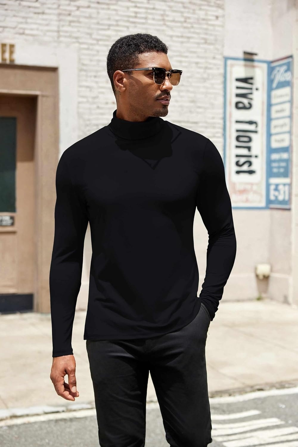 image:imageCOOFANDY Mens Turtleneck Shirts Slim Fit Shirt Tops Lightweight Pullover Basic Sweater Casual Long Sleeve ShirtBlack