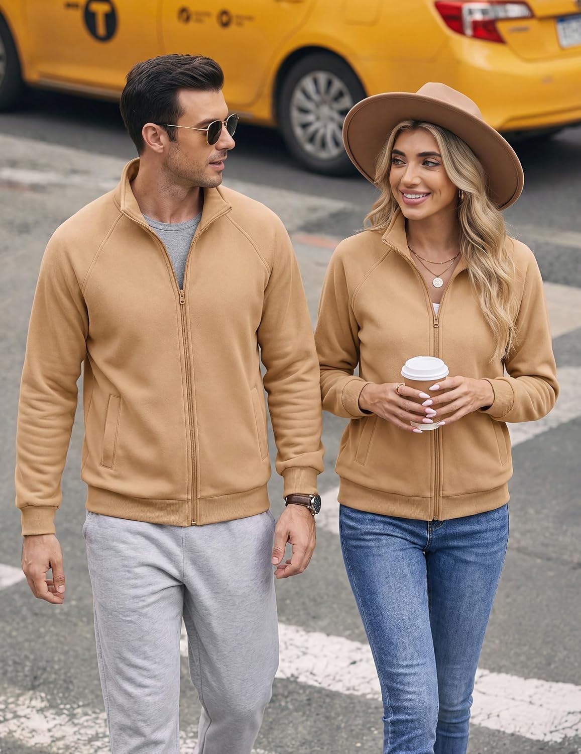image:imageCOOFANDY Mens Zip Up Fleece Lined Sweatshirts Lightweight Sweater Jackets Long Sleeve Stand Collar Jacket Raglan Sleeve Casual Stylish Soft Comfort 2026 Fall Fashion Sweatshirt Winter Warm CoatCamel