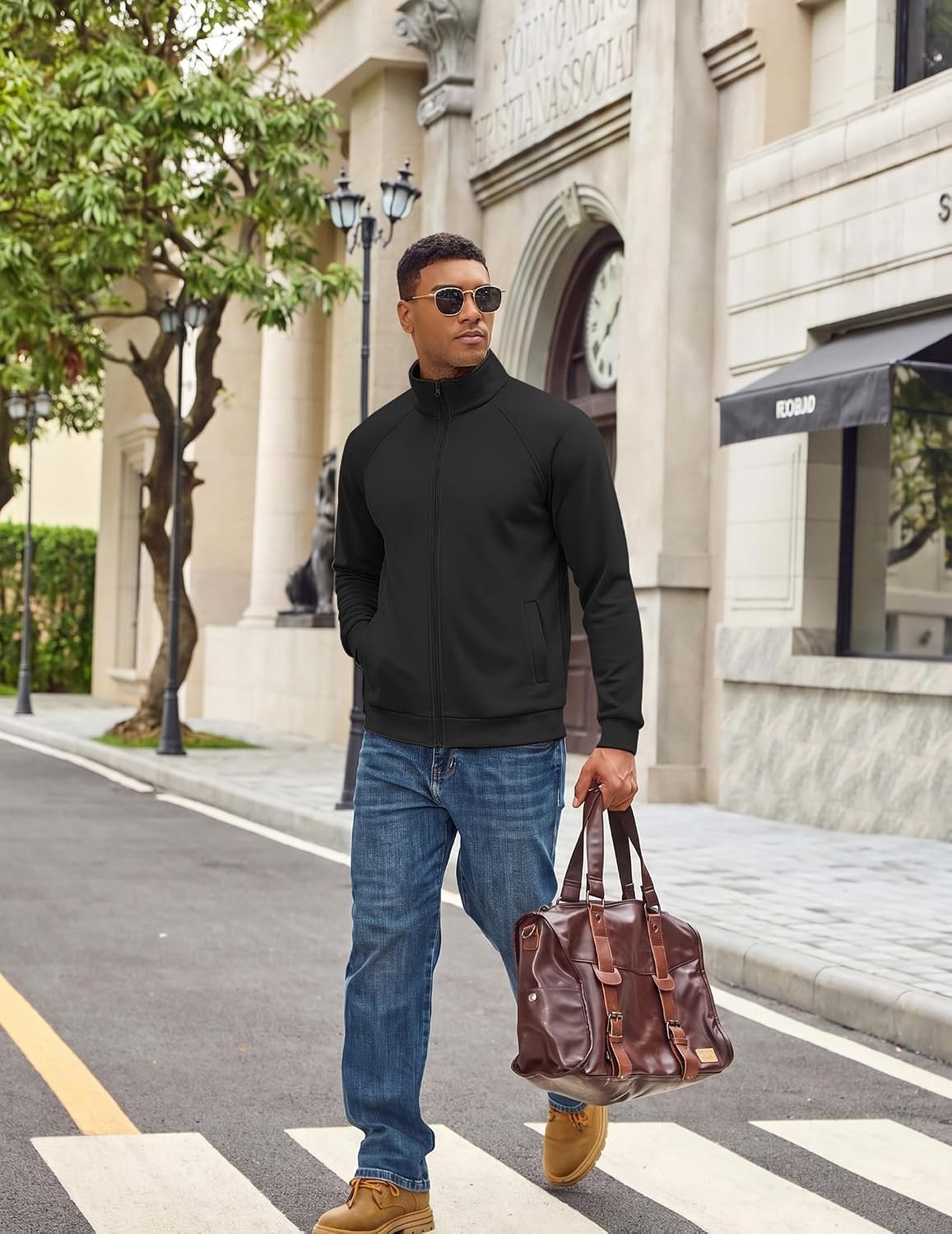 image:imageCOOFANDY Mens Zip Up Fleece Lined Sweatshirts Lightweight Sweater Jackets Long Sleeve Stand Collar Jacket Raglan Sleeve Casual Stylish Soft Comfort 2026 Fall Fashion Sweatshirt Winter Warm CoatBlack