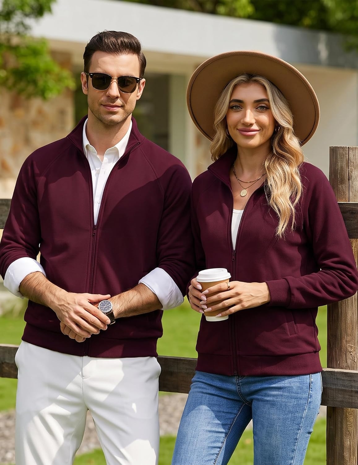 image:imageCOOFANDY Mens Zip Up Fleece Lined Sweatshirts Lightweight Sweater Jackets Long Sleeve Stand Collar Jacket Raglan Sleeve Casual Stylish Soft Comfort 2026 Fall Fashion Sweatshirt Winter Warm CoatBurgundy
