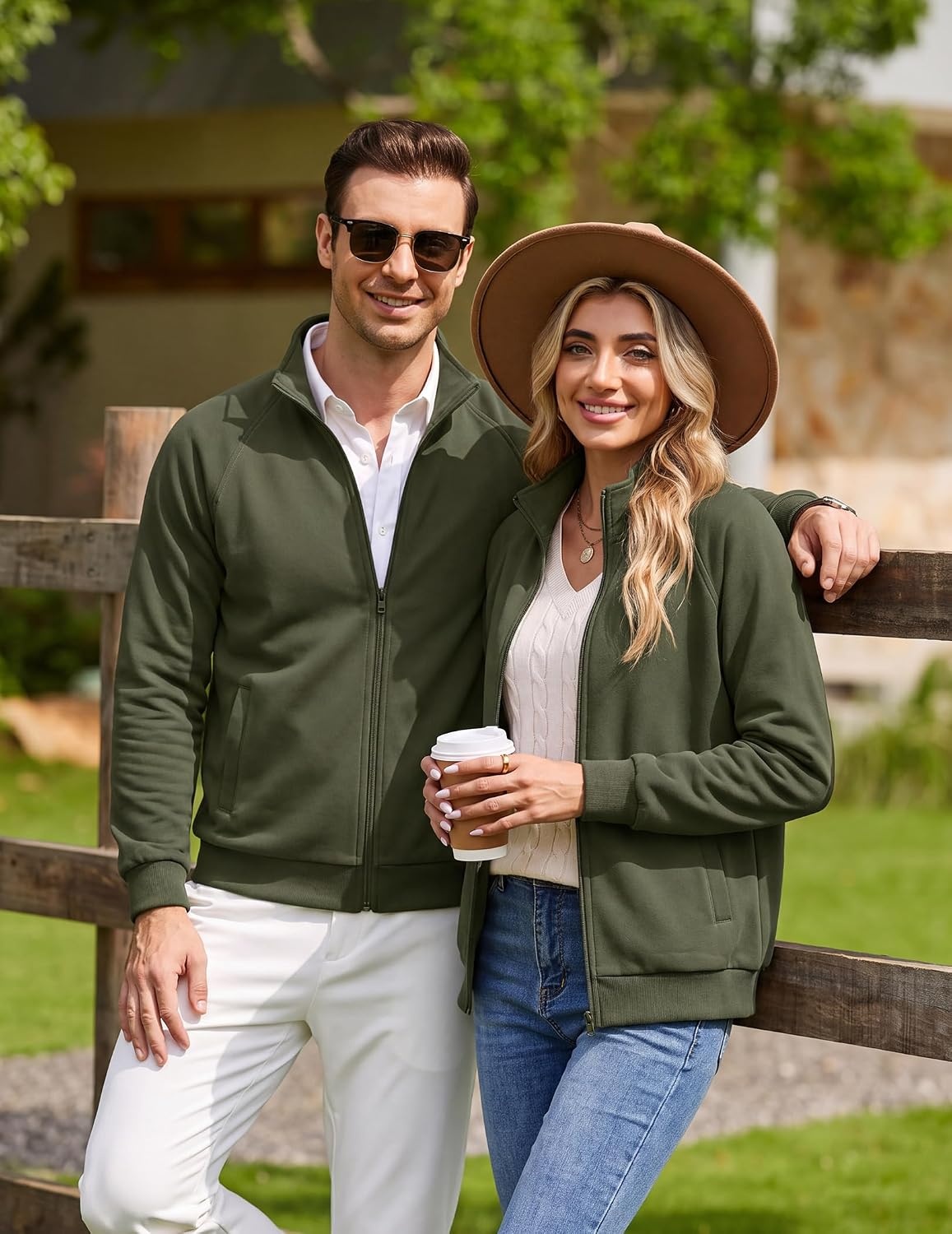 image:imageCOOFANDY Mens Zip Up Fleece Lined Sweatshirts Lightweight Sweater Jackets Long Sleeve Stand Collar Jacket Raglan Sleeve Casual Stylish Soft Comfort 2026 Fall Fashion Sweatshirt Winter Warm CoatArmy Green