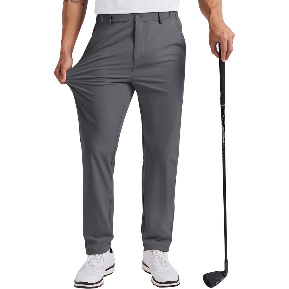 image:imageCOOFANDY Mens Golf Pants 303234 Stretch Work Dress Pant with 4 Pockets Lightweight Quick Dry Gentle Stretch with Elastic Waistband 4 Pockets Slim Fit Business Casual Hiking DurableDark Gray