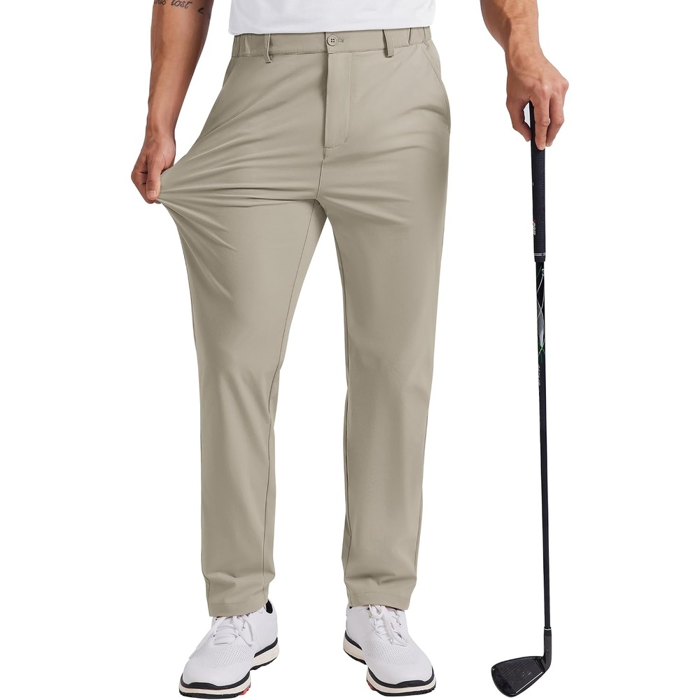 image:imageCOOFANDY Mens Golf Pants 303234 Stretch Work Dress Pant with 4 Pockets  Lightweight Quick Dry Gentle Stretch with Elastic Waistband 4 Pockets Slim Fit Business Casual Hiking DurableLight Khaki