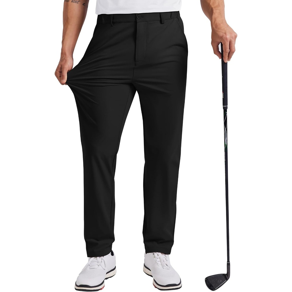 image:imageCOOFANDY Mens Golf Pants 303234 Stretch Work Dress Pant with 4 Pockets  Lightweight Quick Dry Gentle Stretch with Elastic Waistband 4 Pockets Slim Fit Business Casual Hiking DurableBlack