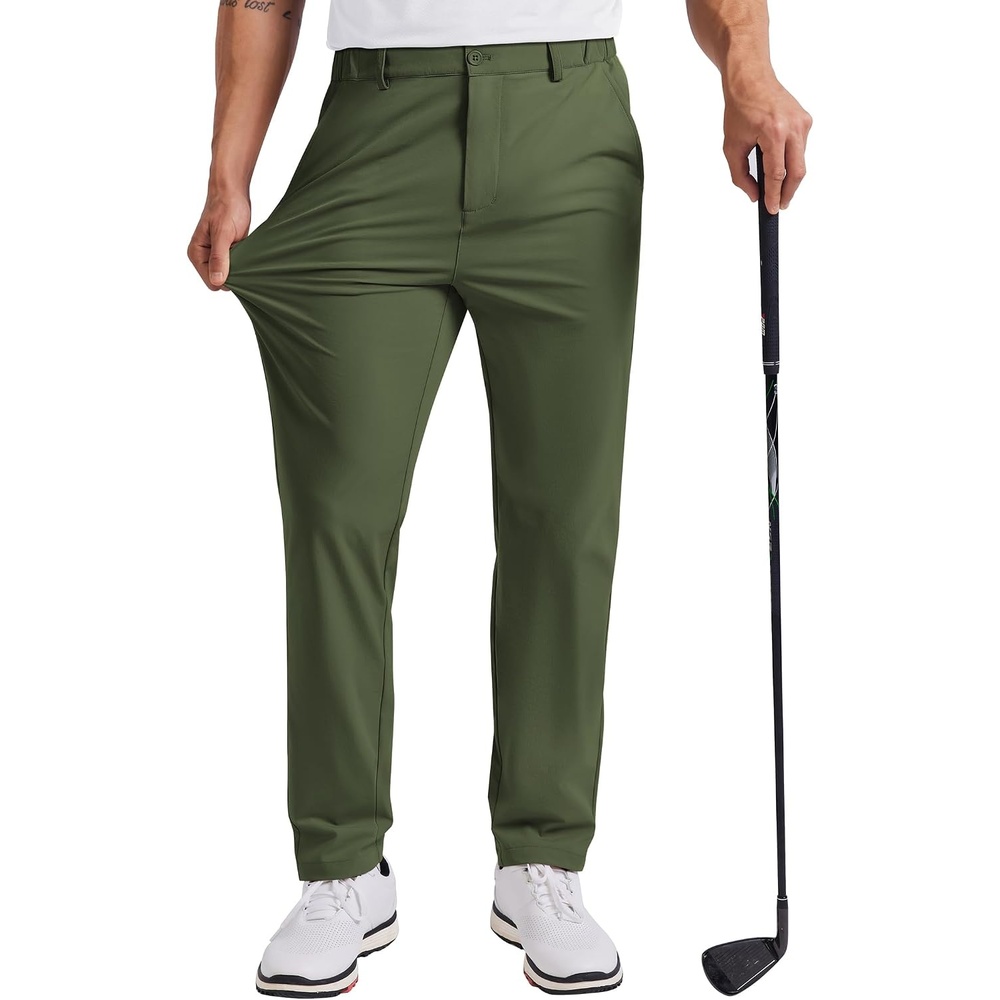 image:imageCOOFANDY Mens Golf Pants 303234 Stretch Work Dress Pant with 4 Pockets  Lightweight Quick Dry Gentle Stretch with Elastic Waistband 4 Pockets Slim Fit Business Casual Hiking DurableArmy Green