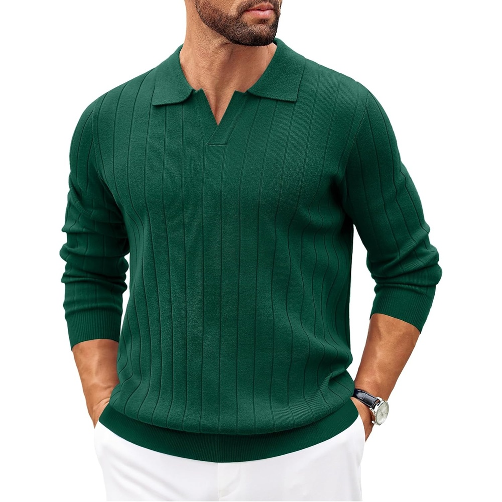 image:imageCOOFANDY Mens Sweaters Long Sleeve Polos V Neck Casual Pullover Sweater Knitted Sweater Soft And Stretch Regular Fit Business Work Fall Fashion 2026Dark Green
