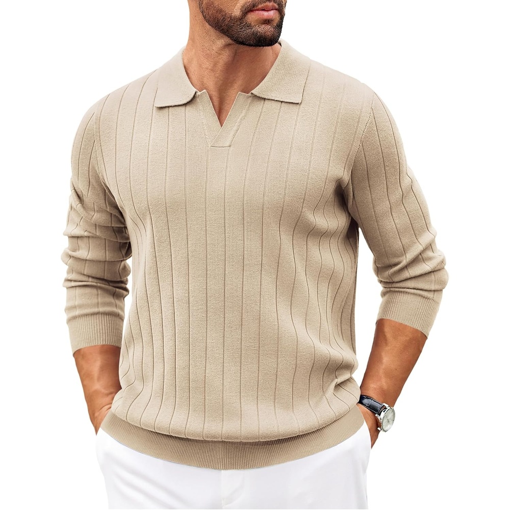 image:imageCOOFANDY Mens Sweaters Long Sleeve Polos V Neck Casual Pullover Sweater Knitted Sweater Soft And Stretch Regular Fit Business Work Fall Fashion 2026Khaki