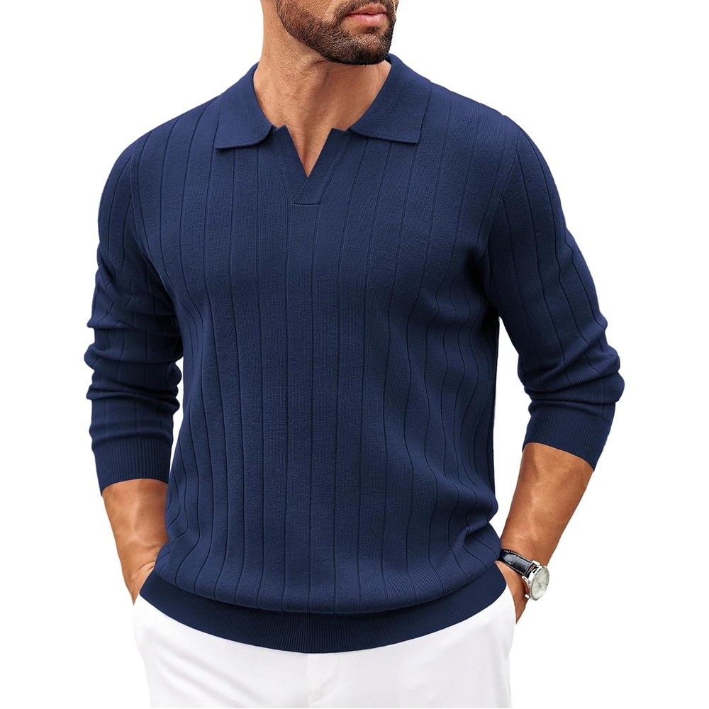 image:imageCOOFANDY Mens Sweaters Long Sleeve Polos V Neck Casual Pullover Sweater Knitted Sweater Soft And Stretch Regular Fit Business Work Fall Fashion 2026Navy Blue