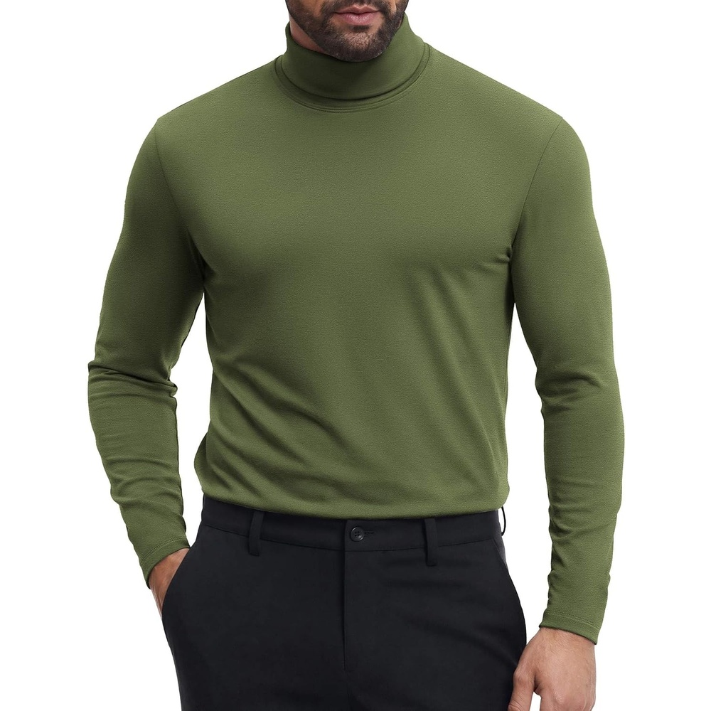 image:imageCOOFANDY Mens Turtleneck Shirts Slim Fit Shirt Tops Lightweight Pullover Basic Sweater Casual Long Sleeve ShirtArmy Green