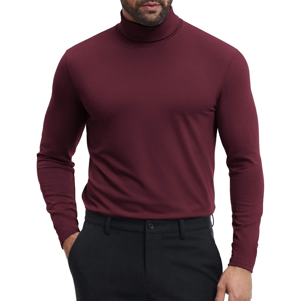 image:imageCOOFANDY Mens Turtleneck Shirts Slim Fit Shirt Tops Lightweight Pullover Basic Sweater Casual Long Sleeve ShirtDark Red