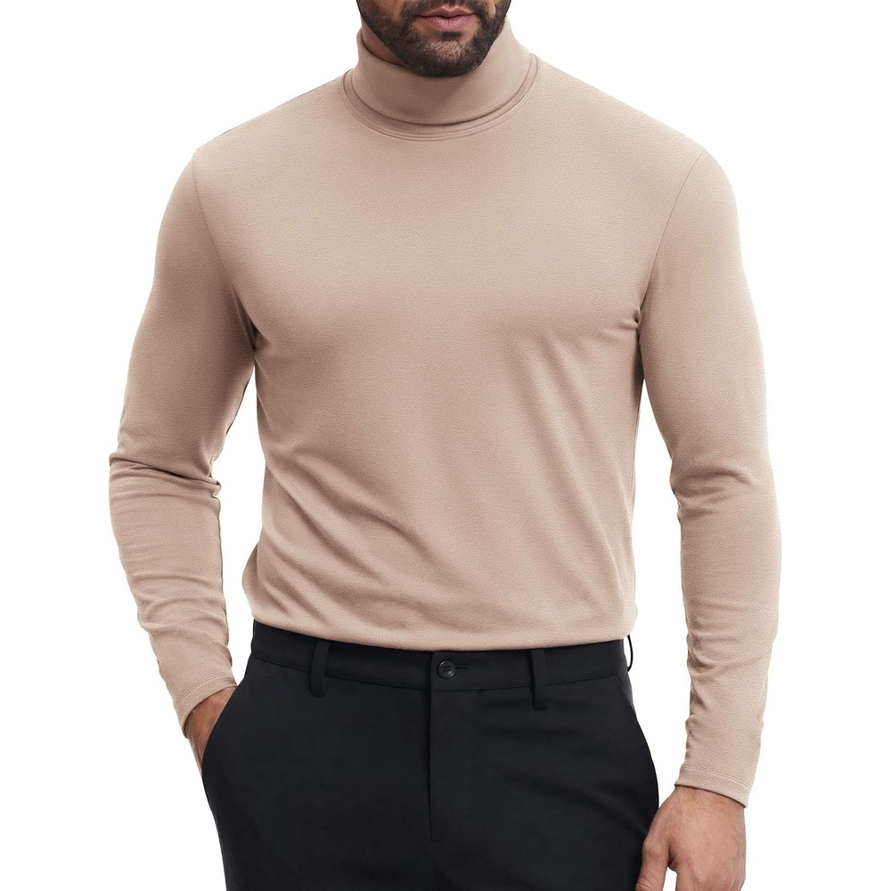 image:imageCOOFANDY Mens Turtleneck Shirts Slim Fit Shirt Tops Lightweight Pullover Basic Sweater Casual Long Sleeve ShirtKhaki