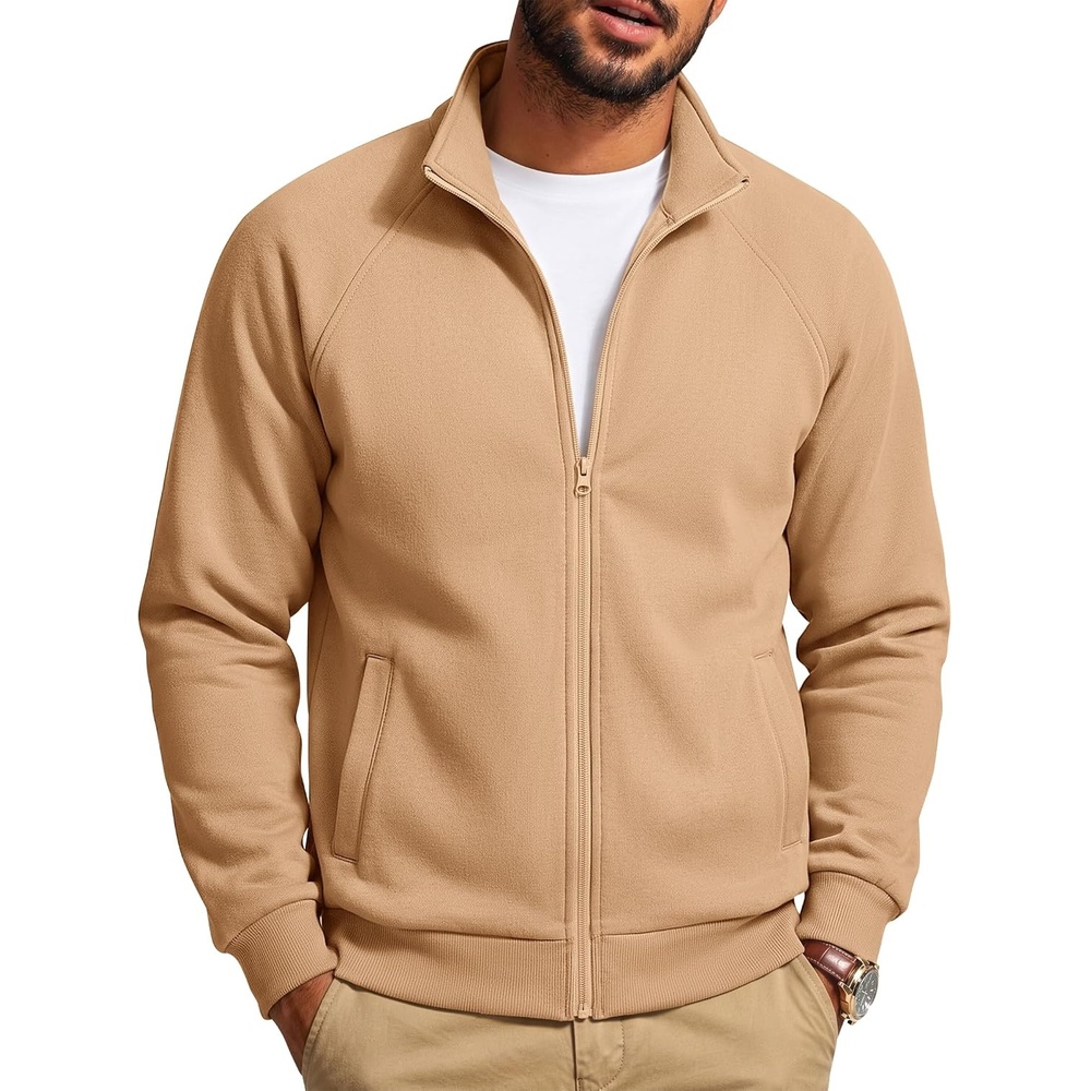 image:imageCOOFANDY Mens Zip Up Fleece Lined Sweatshirts Lightweight Sweater Jackets Long Sleeve Stand Collar Jacket Raglan Sleeve Casual Stylish Soft Comfort 2026 Fall Fashion Sweatshirt Winter Warm CoatCamel
