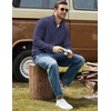 COOFANDY Men Quarter Zip Pullover Mock Neck Long Sleeve Corduroy Sweatshirt | Lightweight, Soft Warm Slightly Stretchy, Regular Fit, Old Money, Business Casual Wear, Fall Winter, S-3XL(Navy Blue)