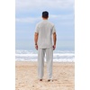 COOFANDY Men’s 2 Piece Cotton Linen Sets Beach Outfits Pants and Shirt Set | Linen Outfits Set with Pockets, Casual Short Sleeve Henley Shirts, Beach Pants with Pockets, Summer Vacation Yoga Outfits(Z-light Grey)