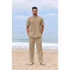 COOFANDY Men’s 2 Piece Cotton Linen Sets Beach Outfits Pants and Shirt Set | Linen Outfits Set with Pockets, Casual Short Sleeve Henley Shirts, Beach Pants with Pockets, Summer Vacation Yoga Outfits(A-khaki)