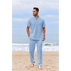 COOFANDY Men’s 2 Piece Cotton Linen Sets Beach Outfits Pants and Shirt Set | Linen Outfits Set with Pockets, Casual Short Sleeve Henley Shirts, Beach Pants with Pockets, Summer Vacation Yoga Outfits(Z-blue)