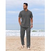 COOFANDY Men’s 2 Piece Cotton Linen Sets Beach Outfits Pants and Shirt Set | Linen Outfits Set with Pockets, Casual Short Sleeve Henley Shirts, Beach Pants with Pockets, Summer Vacation Yoga Outfits(Z-dark Grey)
