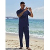 COOFANDY Men’s 2 Piece Cotton Linen Sets Beach Outfits Pants and Shirt Set | Linen Outfits Set with Pockets, Casual Short Sleeve Henley Shirts, Beach Pants with Pockets, Summer Vacation Yoga Outfits(Z-navy Blue)