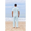COOFANDY Men’s 2 Piece Cotton Linen Sets Beach Outfits Pants and Shirt Set | Linen Outfits Set with Pockets, Casual Short Sleeve Henley Shirts, Beach Pants with Pockets, Summer Vacation Yoga Outfits(Z-light Blue)