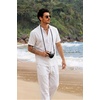 COOFANDY Men’s 2 Piece Cotton Linen Sets Beach Outfits Pants and Shirt Set | Linen Outfits Set with Pockets, Casual Short Sleeve Henley Shirts, Beach Pants with Pockets, Summer Vacation Yoga Outfits(A-white)