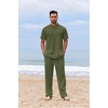 COOFANDY Men’s 2 Piece Cotton Linen Sets Beach Outfits Pants and Shirt Set | Linen Outfits Set with Pockets, Casual Short Sleeve Henley Shirts, Beach Pants with Pockets, Summer Vacation Yoga Outfits(Z-army Green)
