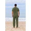COOFANDY Men’s 2 Piece Cotton Linen Sets Beach Outfits Pants and Shirt Set | Linen Outfits Set with Pockets, Casual Short Sleeve Henley Shirts, Beach Pants with Pockets, Summer Vacation Yoga Outfits(Z-army Green)