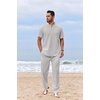 COOFANDY Men’s 2 Piece Cotton Linen Sets Beach Outfits Pants and Shirt Set | Linen Outfits Set with Pockets, Casual Short Sleeve Henley Shirts, Beach Pants with Pockets, Summer Vacation Yoga Outfits(Z-light Grey)