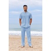 COOFANDY Men’s 2 Piece Cotton Linen Sets Beach Outfits Pants and Shirt Set | Linen Outfits Set with Pockets, Casual Short Sleeve Henley Shirts, Beach Pants with Pockets, Summer Vacation Yoga Outfits(Z-blue)