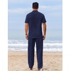 COOFANDY Men’s 2 Piece Cotton Linen Sets Beach Outfits Pants and Shirt Set | Linen Outfits Set with Pockets, Casual Short Sleeve Henley Shirts, Beach Pants with Pockets, Summer Vacation Yoga Outfits(Z-navy Blue)